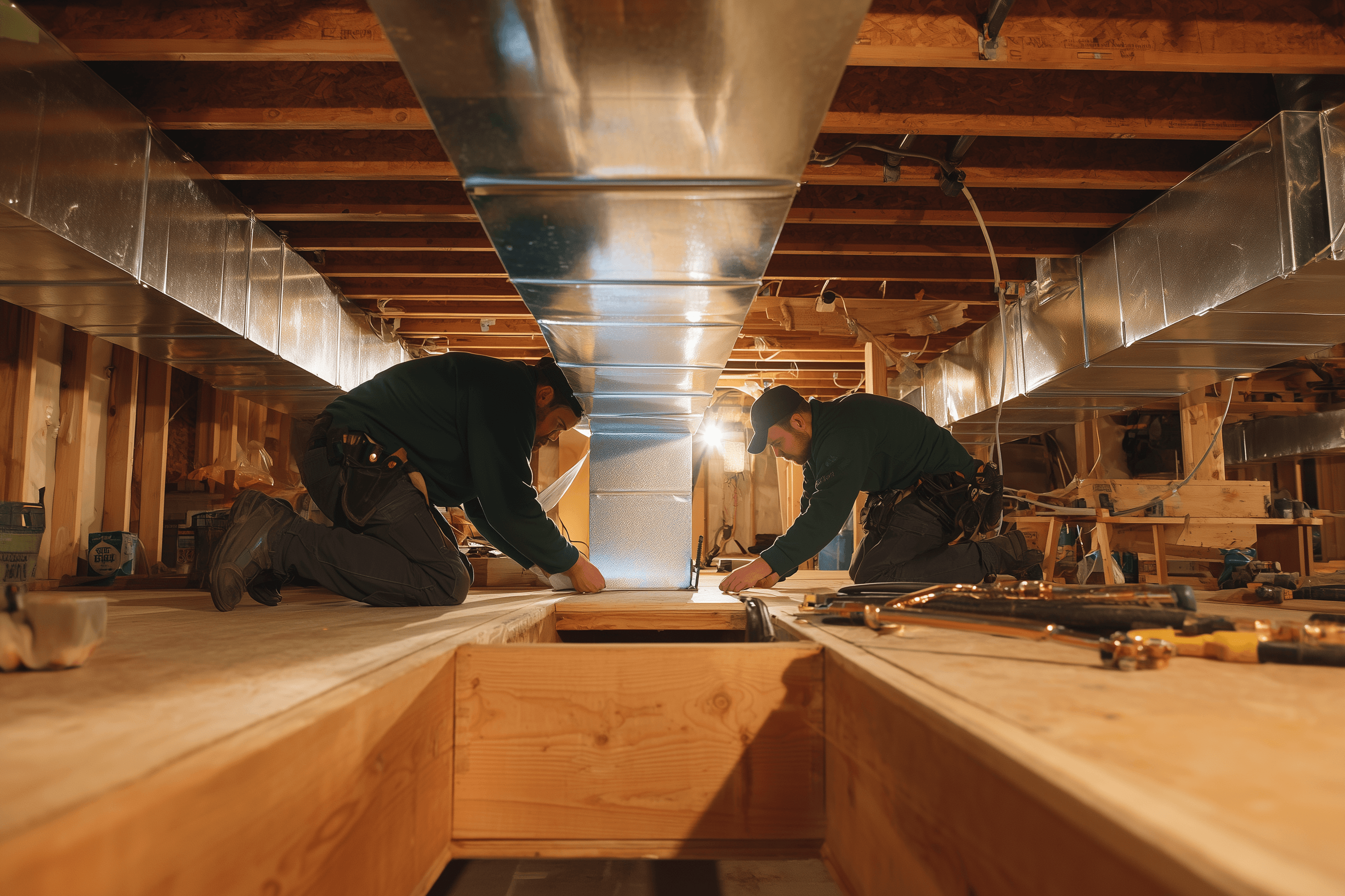 Custom sheet metal ductwork during installation
