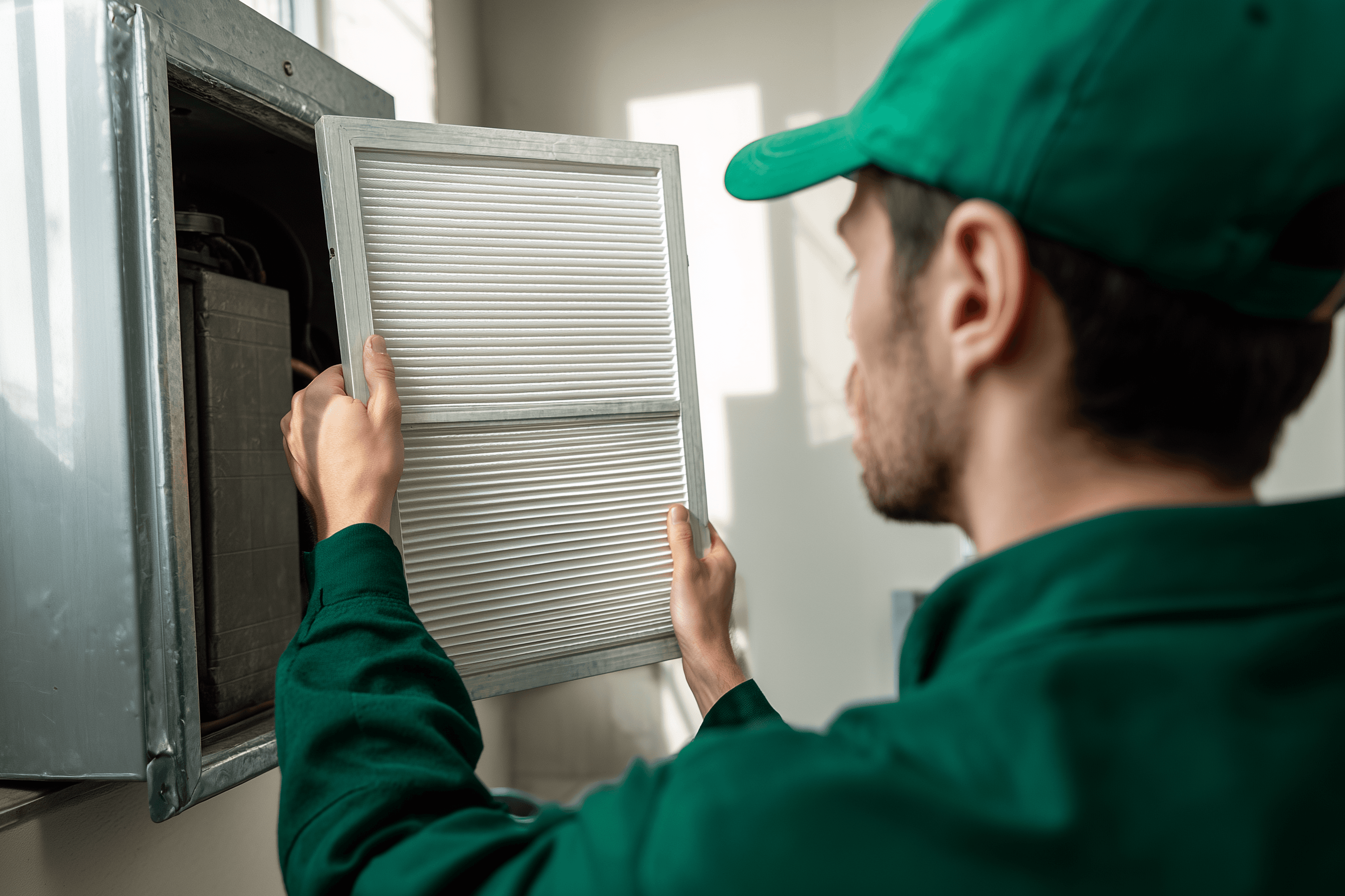 Indoor air quality equipment being serviced